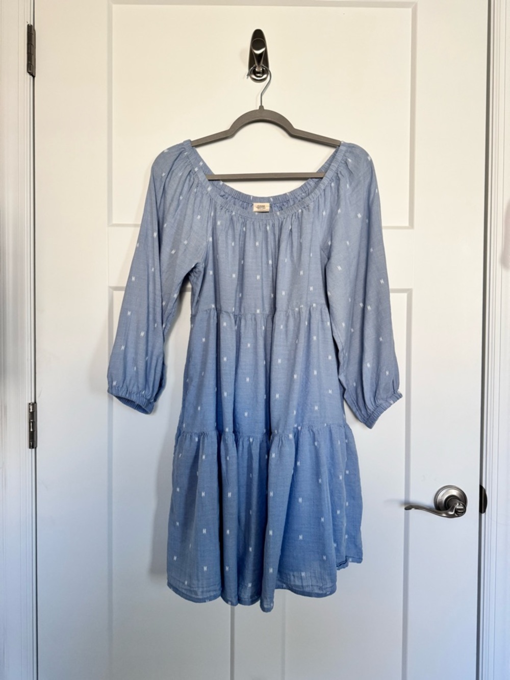 Good Hart by Matilda Jane Blue Chambray Tiered 3/4 Sleeves Mini Dress Size M
